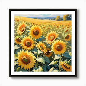 Sunflowers In a Field Art Print