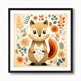 Cute Squirrel With Autumn Leaves Art Print