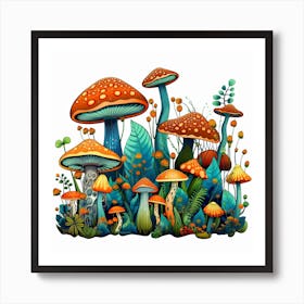 Mushrooms In The Forest 18 Art Print