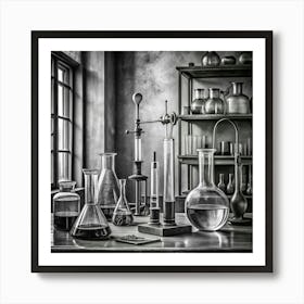 Black And White Chemistry Lab Art Print