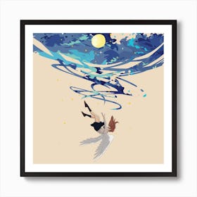 Angels In The Sky Girl Angel Moon Clouds Fall Stars Art Print