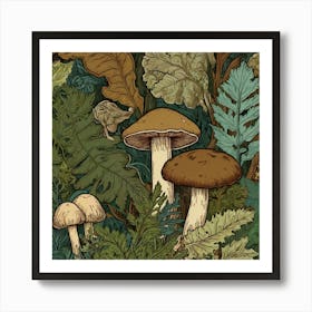 Mushrooms In The Forest Art Print