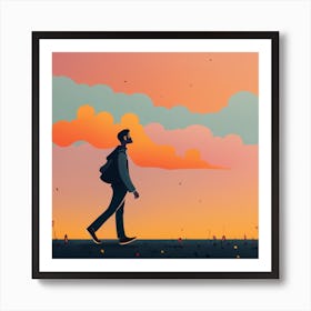 Man Walking At Sunset Art Print