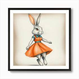 Rabbit In Orange Dress Art Print