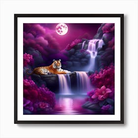 Tiger In The Waterfall 1 Art Print