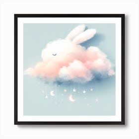 Bunny Cloud with Blue Background Art Print