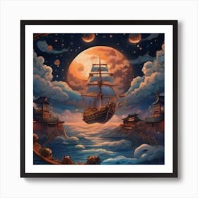 Ship In The Moonlight Art Print