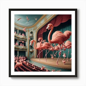 Flamingos Perform Ballet on Stage Art Print