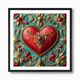 Embroidered Heart red 2 Art Print