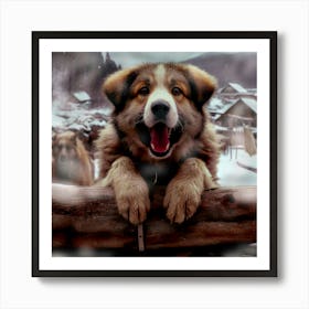 Dog In The Snow Art Print