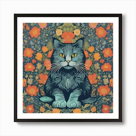 morris Cat In Flowers Affiche