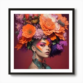 Young Woman With Flowers On Her Head Art Print