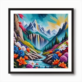 Waterfall In The Mountains 3 Art Print