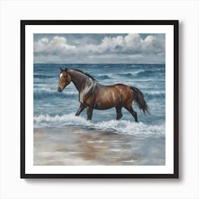 Horse In The Ocean Art Print Art Print