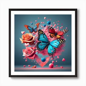 Butterflies And Roses 1 Art Print