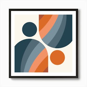 Mid Century Modern Geometric Arch A15 In Navy Blue And Orange 02 Art Print