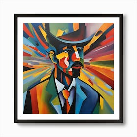 Colorful Abstract Portrait of a Man in a Hat Art Print