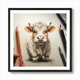 Cute Cow Drawing 2 Art Print