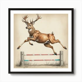 Deer Jumping Over Hurdles Art Print