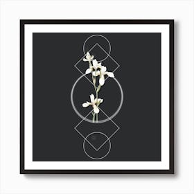 Vintage Siberian Iris Botanical with Geometric Line Motif and Dot Pattern n.0004 Art Print