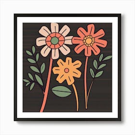 Flowers On A Wooden Background Art Print