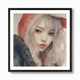 Asian Girl Watercolor Painting Art Print