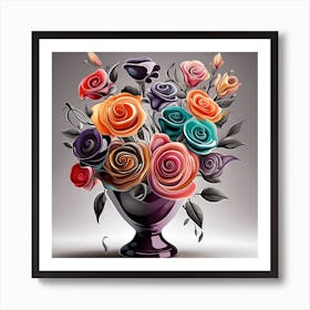 Colorful Roses In A Vase Art Print