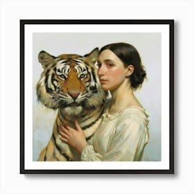 Woman With A Tiger 1 Art Print