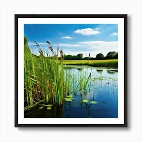 Grass Plant Vegetation Water Reed Calm Cane Season Scene Green Tranquil Background Natur (15) Art Print