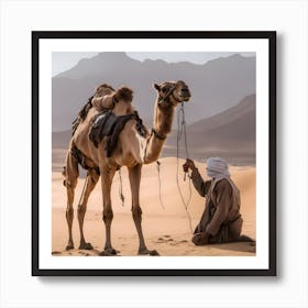 Camel Man In The Desert Art Print