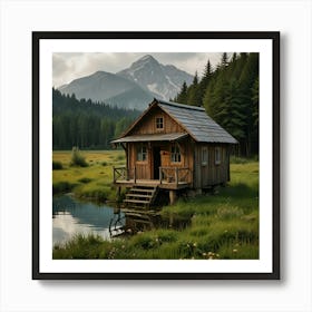 Cabin In The Mountains Art Print