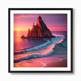 Castle On The Beach At Sunset Art Print