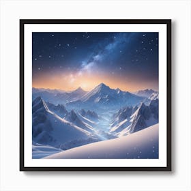 Night Sky Over Snowy Mountains 2 Art Print