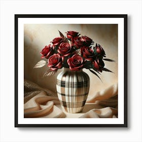 Roses In A Plaid Vase Art Print