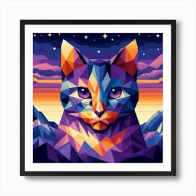 Velvet Low Poly Cat 2 Art Print