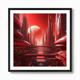 Futuristic City Red II Art Print