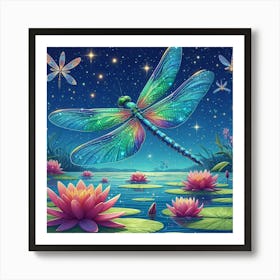 Dragonfly In The Water 2 Art Print