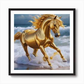 Golden Horse On The Beach Art Print