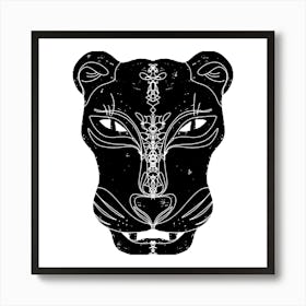 Panther mask linocut stylized Art Print