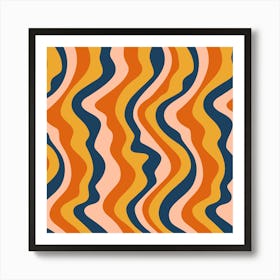 GOOD VIBRATIONS Groovy Mod Wavy Psychedelic Abstract Stripes in Warm Retro Desert Colours Terracotta Navy Ochre Blush Art Print