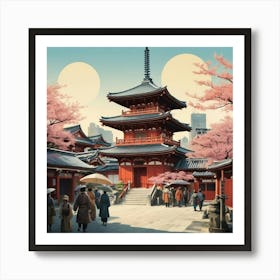 Senso Ji Temple Japan Vintage Travel Art 2 Art Print 3 Art Print