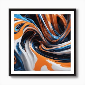 Abstract Swirl - whites orange and blueau Art Print