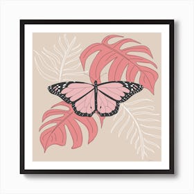 Coral Monarch Butterfly Art Print