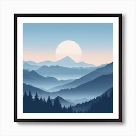 Misty mountains background in blue tone 67 Art Print