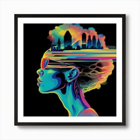 Cyberpunk woman with shades, art print Art Print
