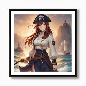 Anime Girl In Pirate Costume Art Print