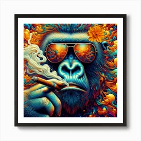 Gorilla with cigar / Abstract art / trippy Art Print