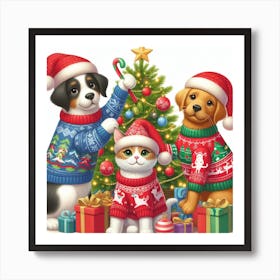 Christmas With Pets Art Print