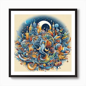 Elephant City Art Print