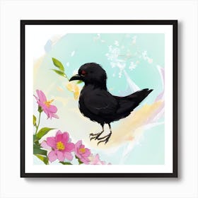 Crow with Flowers Art Print